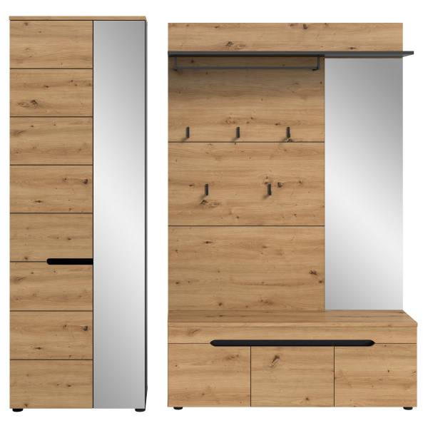 Garderobenset Canu 3-teilig - Paneel Eiche Artisan Dekor / Anthrazit - Breite: 200 cm