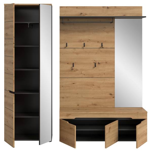 Garderobenset Canu 3-teilig - Paneel Eiche Artisan Dekor / Anthrazit - Breite: 200 cm
