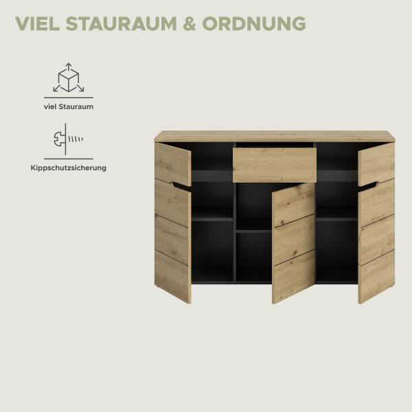Sideboard Canu - 130 cm Eiche Artisan Dekor / Anthrazit