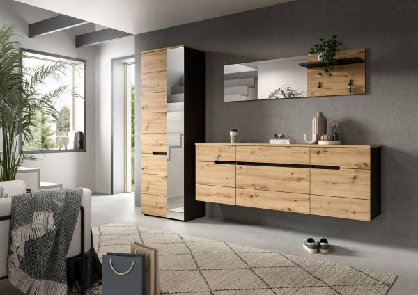 Spiegel Canu met plank Artisan eikenlook/antracietkleurig