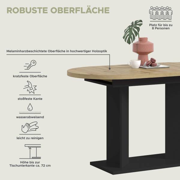 Ausziehbarer Esstisch Gustav Oval Eiche Artisan Dekor / Schwarz