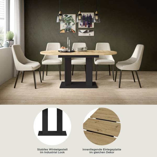 Ausziehbarer Esstisch Gustav Oval Eiche Artisan Dekor / Schwarz