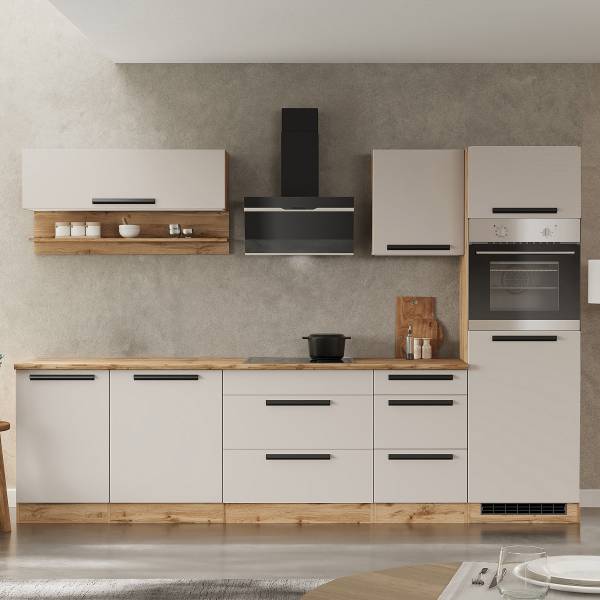 Keukenblok autark AVEIRO cashmere/Wotan eikenlook - Breedte: 300 cm