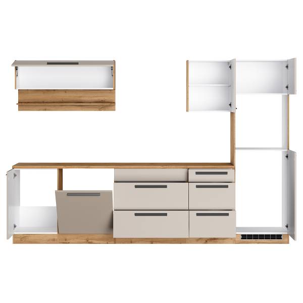 Keukenblok autark AVEIRO cashmere/Wotan eikenlook - Breedte: 300 cm