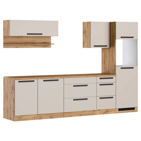 Keukenblok autark AVEIRO cashmere/Wotan eikenlook - Breedte: 300 cm