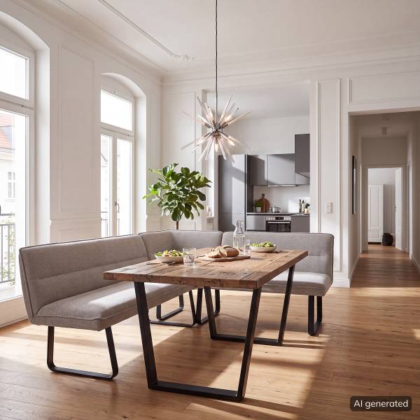 Eckbank PAAMA Beige - Chenille - Eisen - 213 x 86 x 167 cm