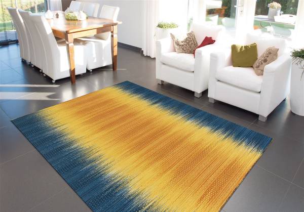 Kurzflorteppich Sunset 8070 Mischgewebe - Blau / Gelb - 90 x 160 cm
