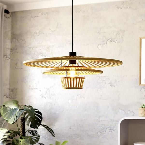Lampada a sospensione Lydney Acciaio / Bambù - Nero - 1 punto luce