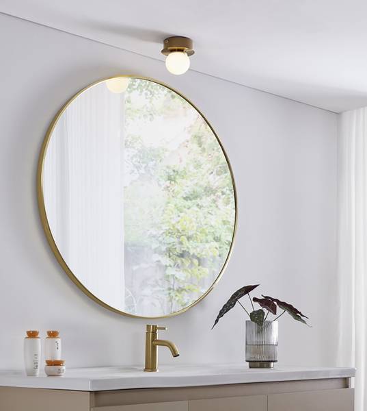 Lampada da soffitto LED Mosiano Acciaio / Vetro opale - 1 punto luce - Dorato
