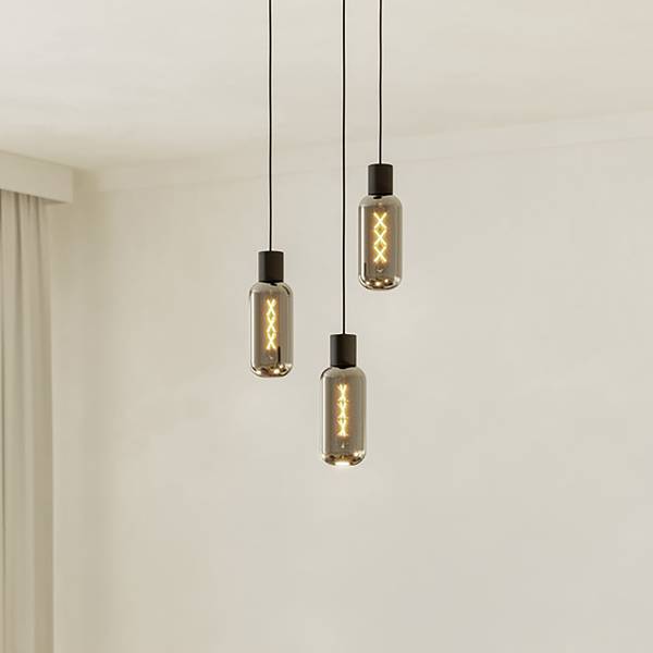 Pendelleuchte Maione Typ A Stahl / Rauchglas - Schwarz - 3-flammig