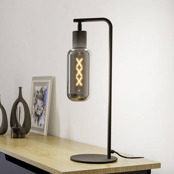 Tafellamp Maione staal/rookglas - zwart - 1-lichts