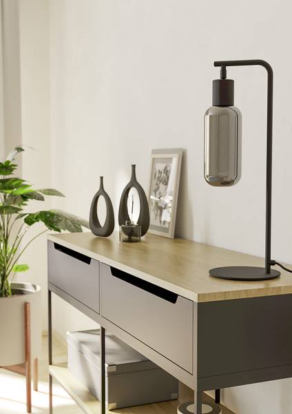 Tafellamp Maione staal/rookglas - zwart - 1-lichts