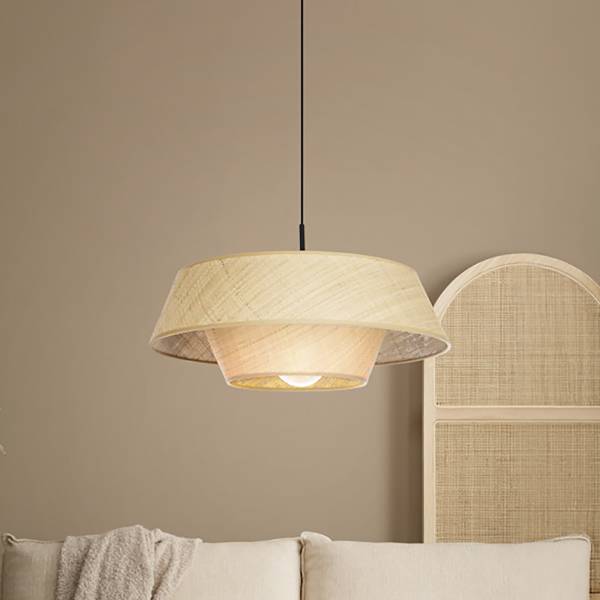 Lampada a sospensione Marford Acciaio / Fibre naturali - Naturale - 1 punto luce
