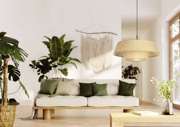 Lampada a sospensione Marford Acciaio / Fibre naturali - Naturale - 1 punto luce