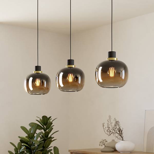 Lampada a sospensione Oilella Acciaio / Vetro fumé - Marrone - Numero di lampadine necessarie: 3