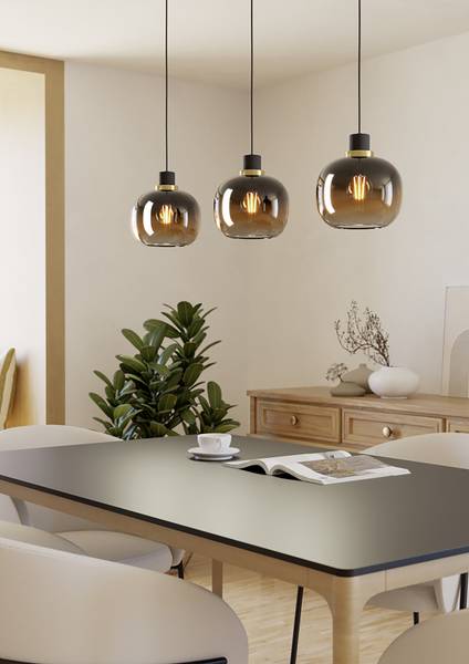 Lampada a sospensione Oilella Acciaio / Vetro fumé - Marrone - Numero di lampadine necessarie: 3