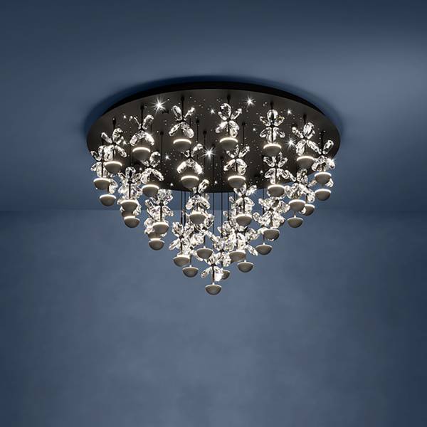 Lampada da soffitto LED Pianopoli 2 Acciaio / Cristallo - Nero - 43 punti luce