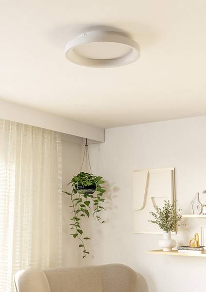 Plafonnier LED Loretello rond acier - 1 lumière - Blanc