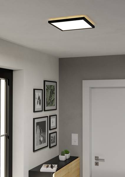 Plafonnier LED Rovito plastique - 1 lumière - Noir - 29 x 29 cm