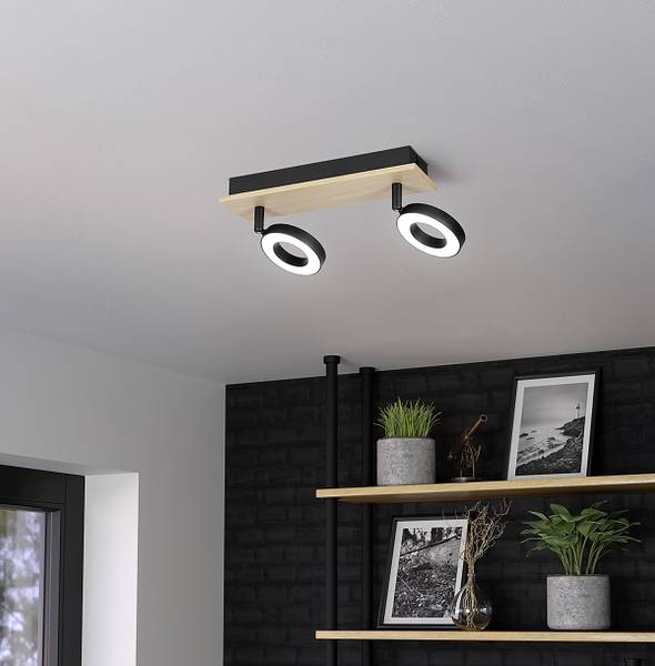 Lampada da soffitto LED Rielves A Acciaio - Nero / Braun - Numero di lampadine necessarie: 2