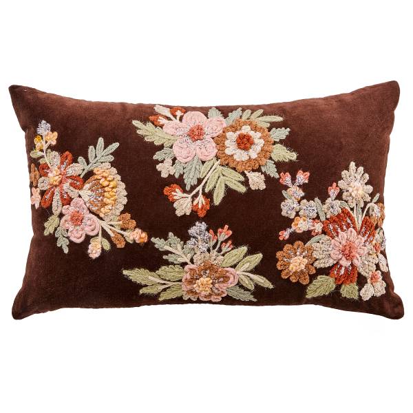 Kissen BOHEMIAN Blumen Baumwolle/Polyester - Dunkelbraun