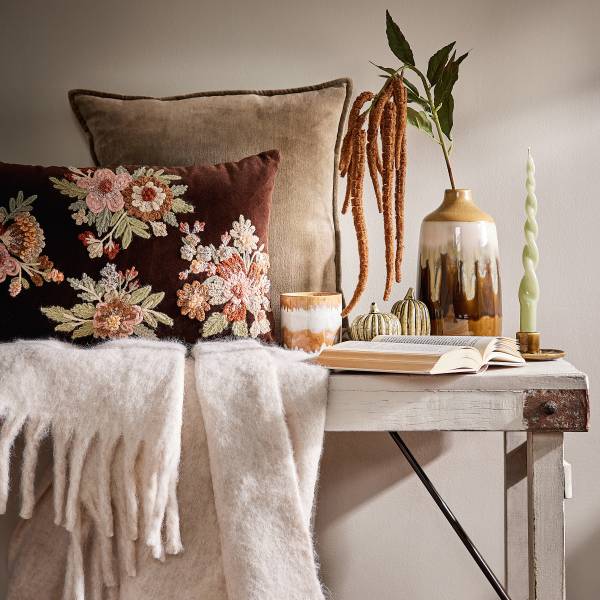 Kissen BOHEMIAN Blumen Baumwolle/Polyester - Dunkelbraun