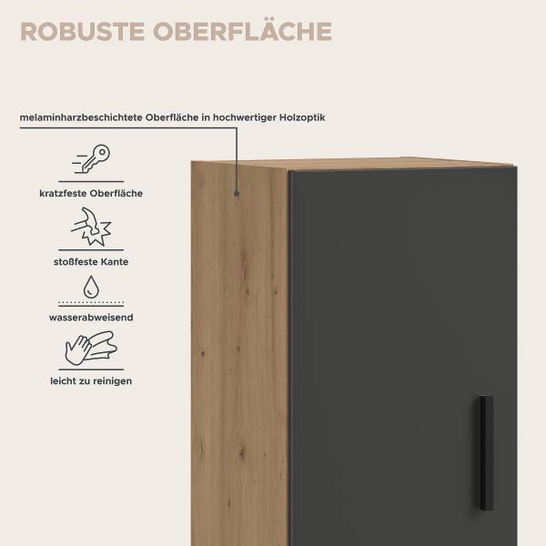Ensemble mural The One 9 pièces Anthracite / Imitation chêne Artisan - Sans éclairage