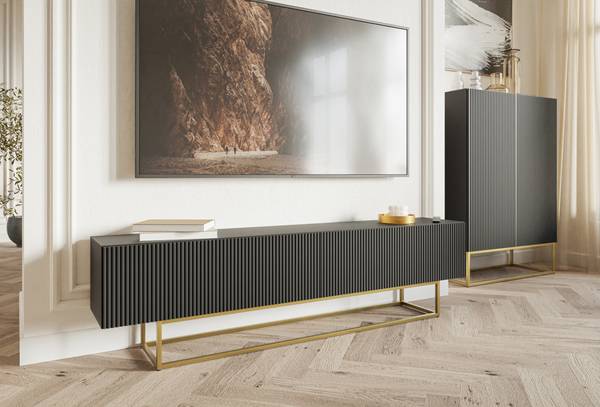 TV-Lowboard Veldio Schwarz - Gold