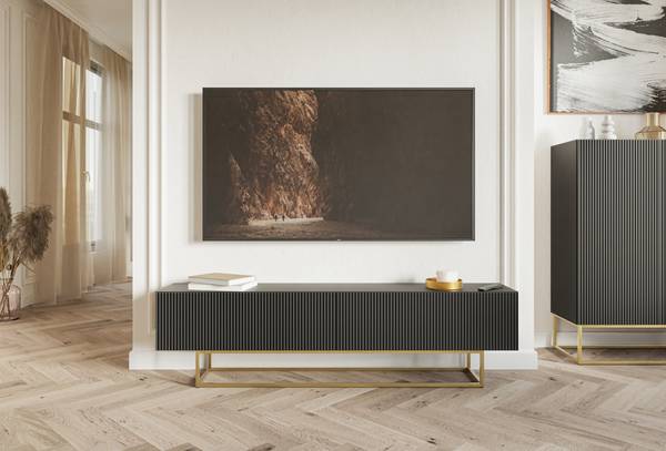 TV-Lowboard Veldio Schwarz - Gold