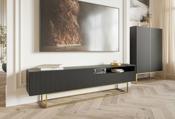 Meuble TV Veldio avec niche Noir - Doré