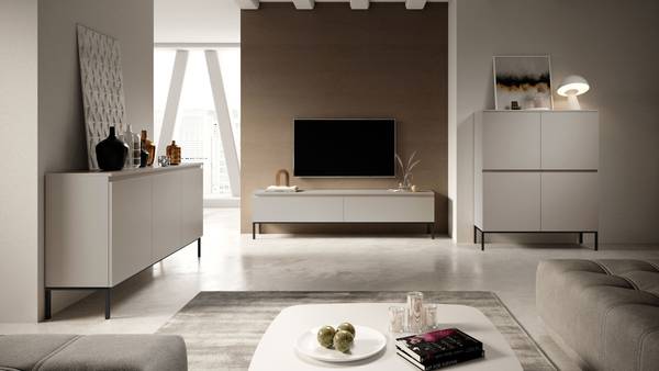 TV-Lowboard Bemmi Kaschmir / Schwarz - Breite: 175 cm