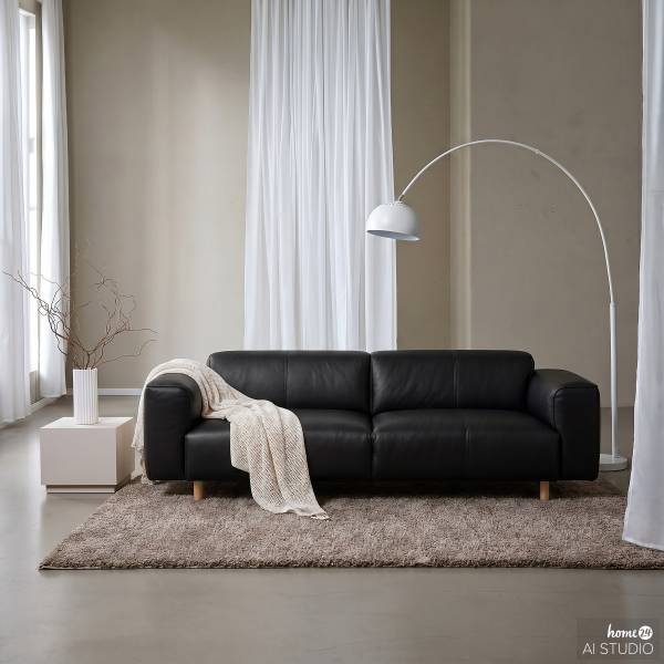 3-Sitzer Sofa STAN B Echtleder Omara: Schwarz