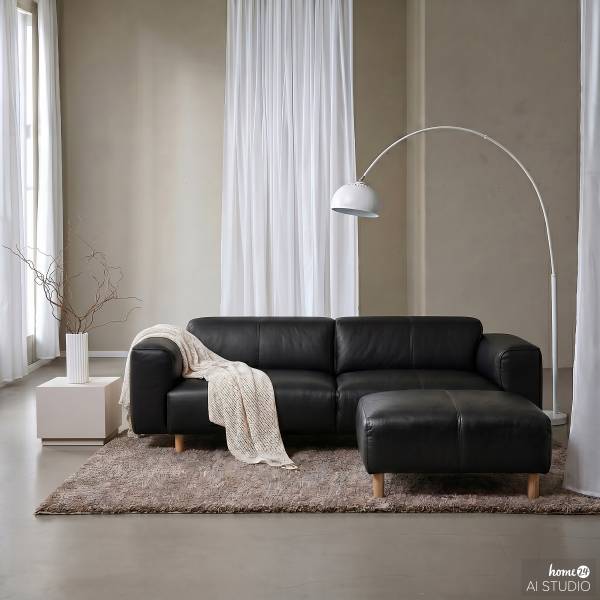 3-Sitzer Sofa STAN B Echtleder Omara: Schwarz
