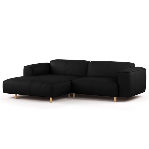 Ecksofa STAN B 1,5-Sitzer mit Longchair Echtleder Omara: Schwarz - Longchair davorstehend links