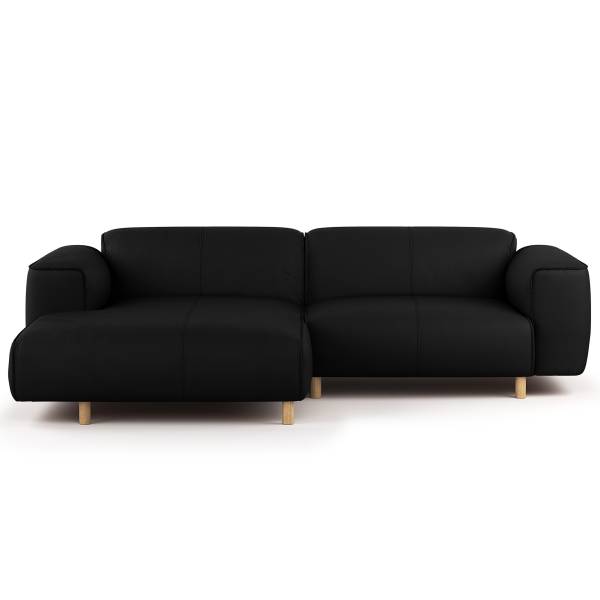 Ecksofa STAN B 1,5-Sitzer mit Longchair Echtleder Omara: Schwarz - Longchair davorstehend links