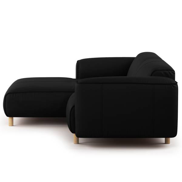 Ecksofa STAN B 1,5-Sitzer mit Longchair Echtleder Omara: Schwarz - Longchair davorstehend links