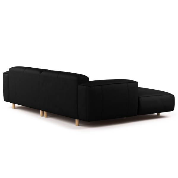 Ecksofa STAN B 1,5-Sitzer mit Longchair Echtleder Omara: Schwarz - Longchair davorstehend links
