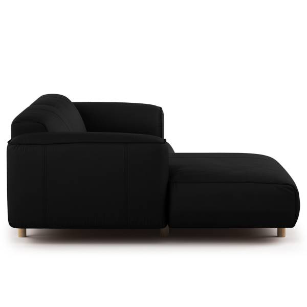 Ecksofa STAN B 1,5-Sitzer mit Longchair Echtleder Omara: Schwarz - Longchair davorstehend links