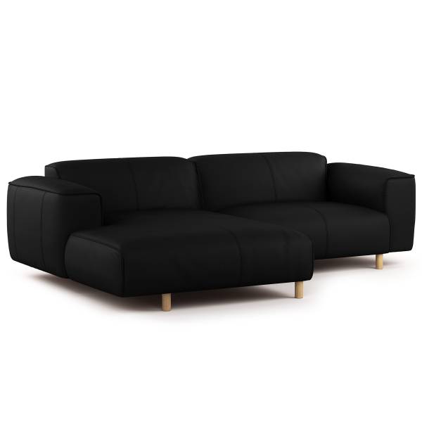 Ecksofa STAN B 1,5-Sitzer mit Longchair Echtleder Omara: Schwarz - Longchair davorstehend links