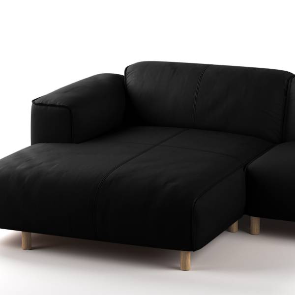 Ecksofa STAN B 1,5-Sitzer mit Longchair Echtleder Omara: Schwarz - Longchair davorstehend links