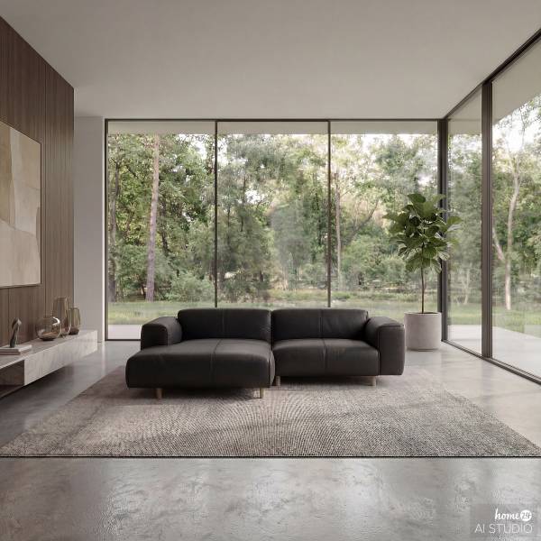 Ecksofa STAN B 1,5-Sitzer mit Longchair Echtleder Omara: Schwarz - Longchair davorstehend links