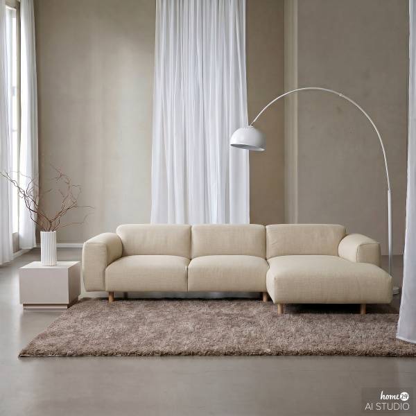 Divano angolare a 2,5 posti STAN B Tessuto Liane: beige - Longchair preimpostata a destra