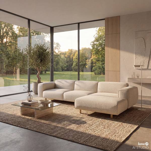 Divano angolare a 2,5 posti STAN B Tessuto Liane: beige - Longchair preimpostata a destra