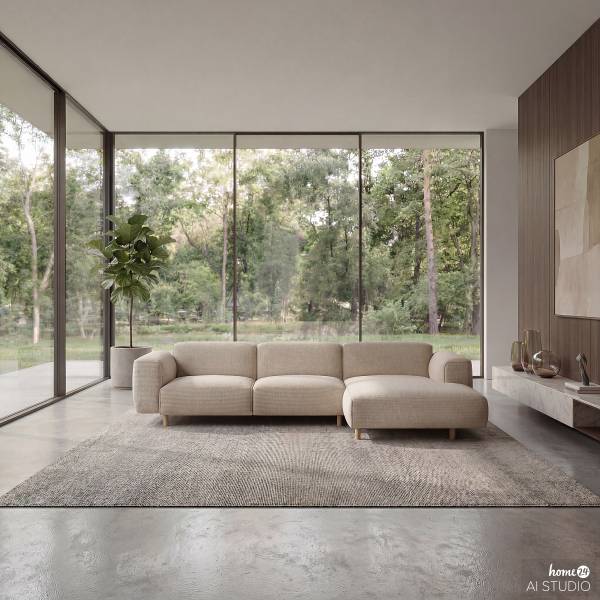 Divano angolare a 2,5 posti STAN B Tessuto Liane: beige - Longchair preimpostata a destra
