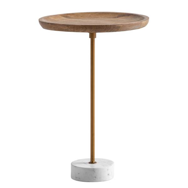 Table d’appoint Gougor ronde Manguier / marbre blanc