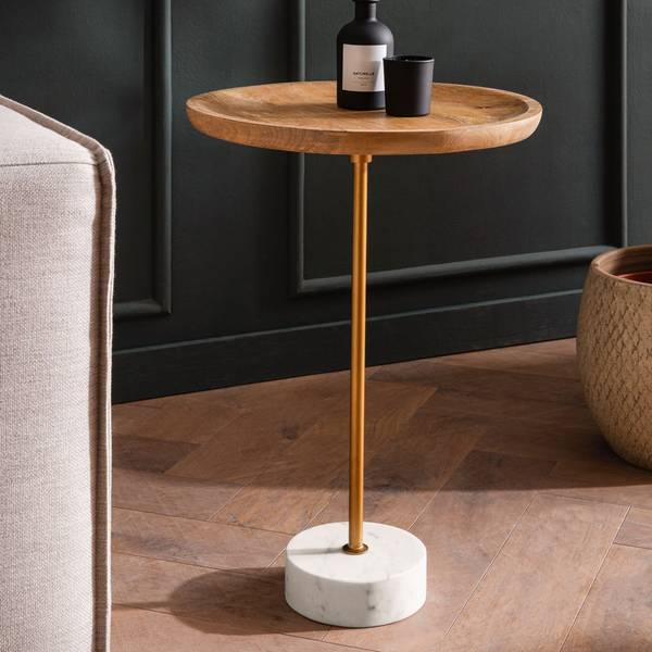 Table d’appoint Gougor ronde Manguier / marbre blanc