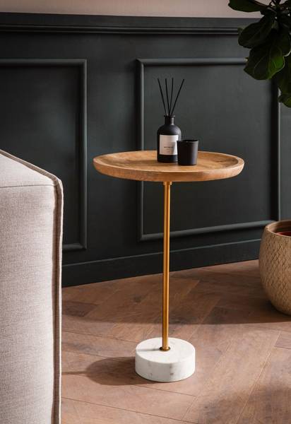 Table d’appoint Gougor ronde Manguier / marbre blanc