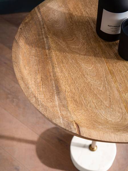 Table d’appoint Gougor ronde Manguier / marbre blanc