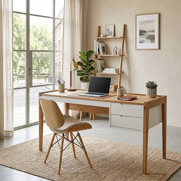 Schreibtisch Reoti MDF - Massivholz Eiche