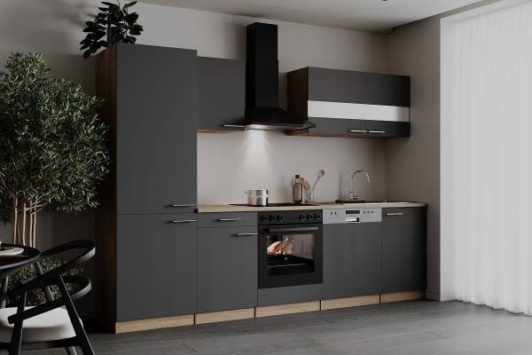Küchenzeile Merle V Grau - Breite: 280 cm - Induktion - Mit Elektrogeräten
